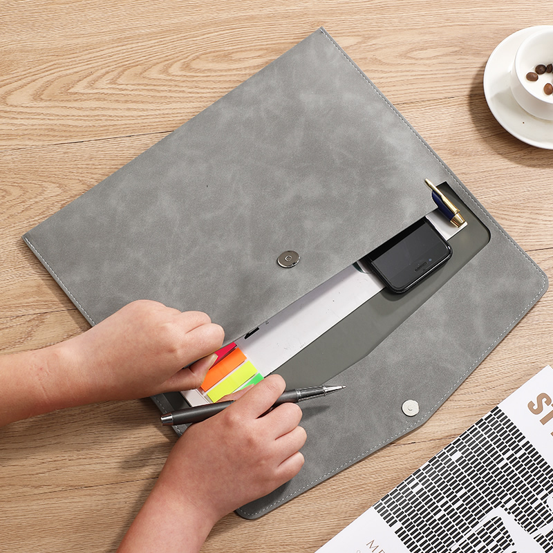 Document Organizer Folder - A4 PU-Leder Dokumententasche mit Stiftfach Metall-Druckknopf