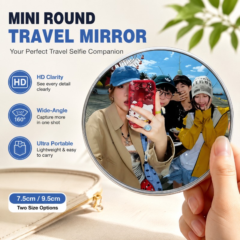 Travel Accessories Deals - Tragbarer runder konvexer Spiegel, tragbarer Weitwinkel-Aufnahmerekorder,